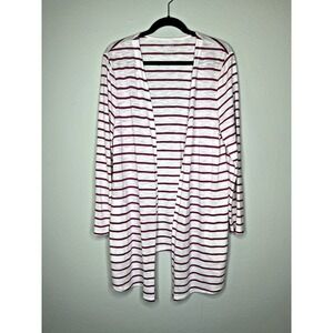 Chico's Ultimate Tee Striped Cotton Slub Knit Long Sleeve‎ Cardigan Size 2